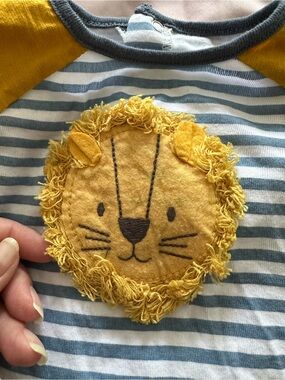 Mud Pie Striped Lion Applique Footie - Blue, White & Mustard